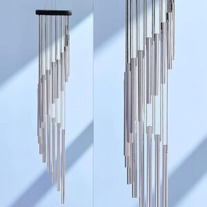 amazon basics Handcrafted Designer Wind Chimes for Balcony & Home Decor | Soothing Sound | Metal Hanging Showpiece | Gift for Housewarming | Color: Silver | Material: Aluminum | Size: 60L x 12W x 12H cms