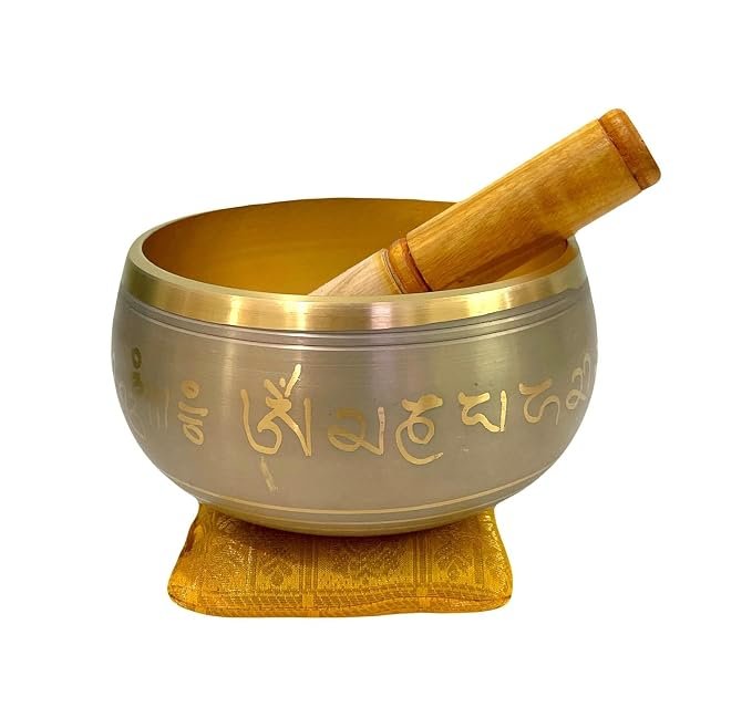 Brass Sound Singing Bowl for stress relief Meditation with striker stick Bell Sound (5″X3″ Grey)