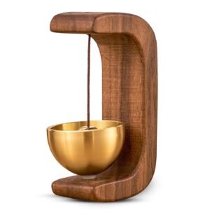 Meditation Sound Bowl with Wooden Stand, Hanging Bell Chime for Yoga, Mindfulness, Desk Decor, Relaxation, Spiritual Healing & Home Temple Decoration